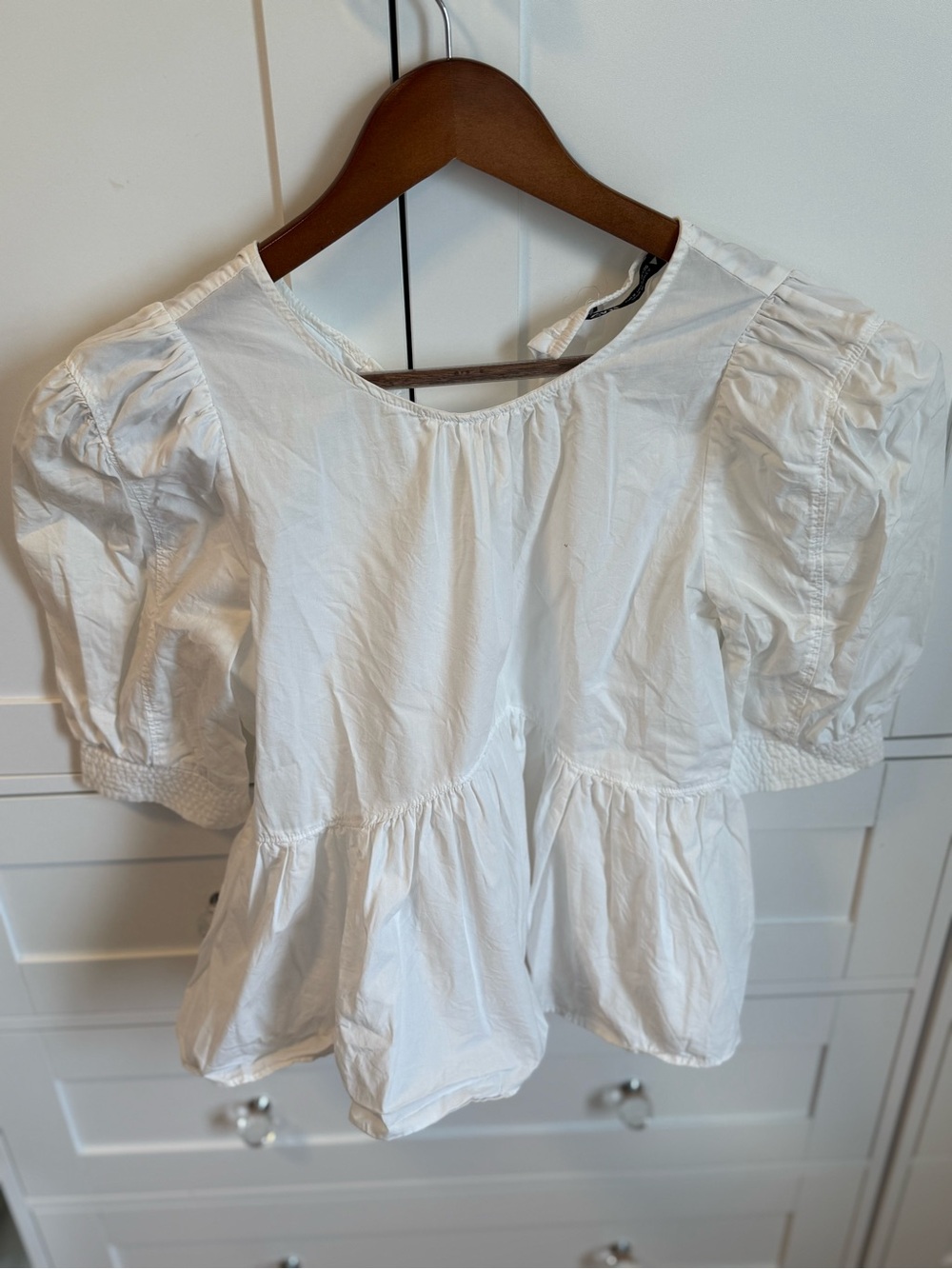 Zara White Puff Sleeve Peplum Blouse